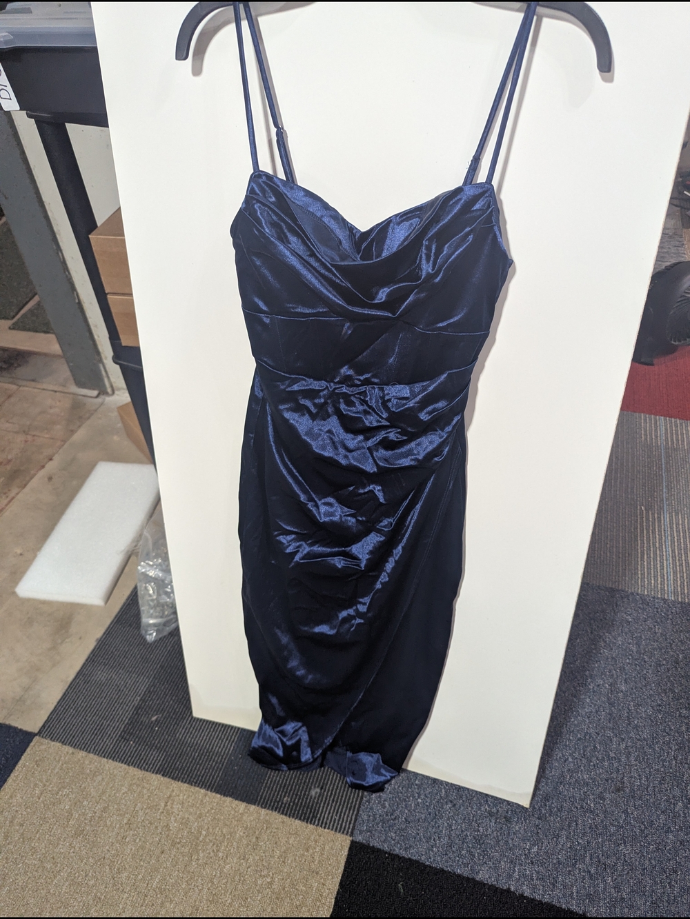 Elegant Navy Satin Cowl Neck Slip Dress